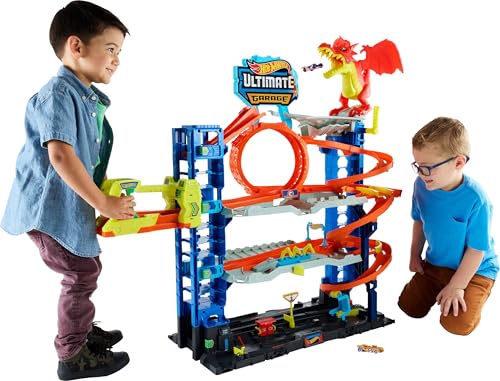 Detalle de Hot Wheels City Coffret Garage Ultime et 2 Voitures Die-Cast – Multi-niveaux avec dragon