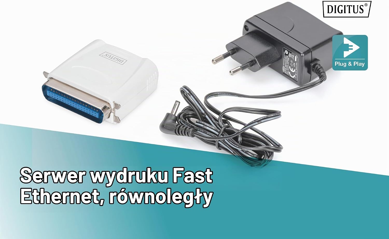 Detalle de DIGITUS DN-13001-1 – przewodowy serwer druku Fast Ethernet z portem równoległym