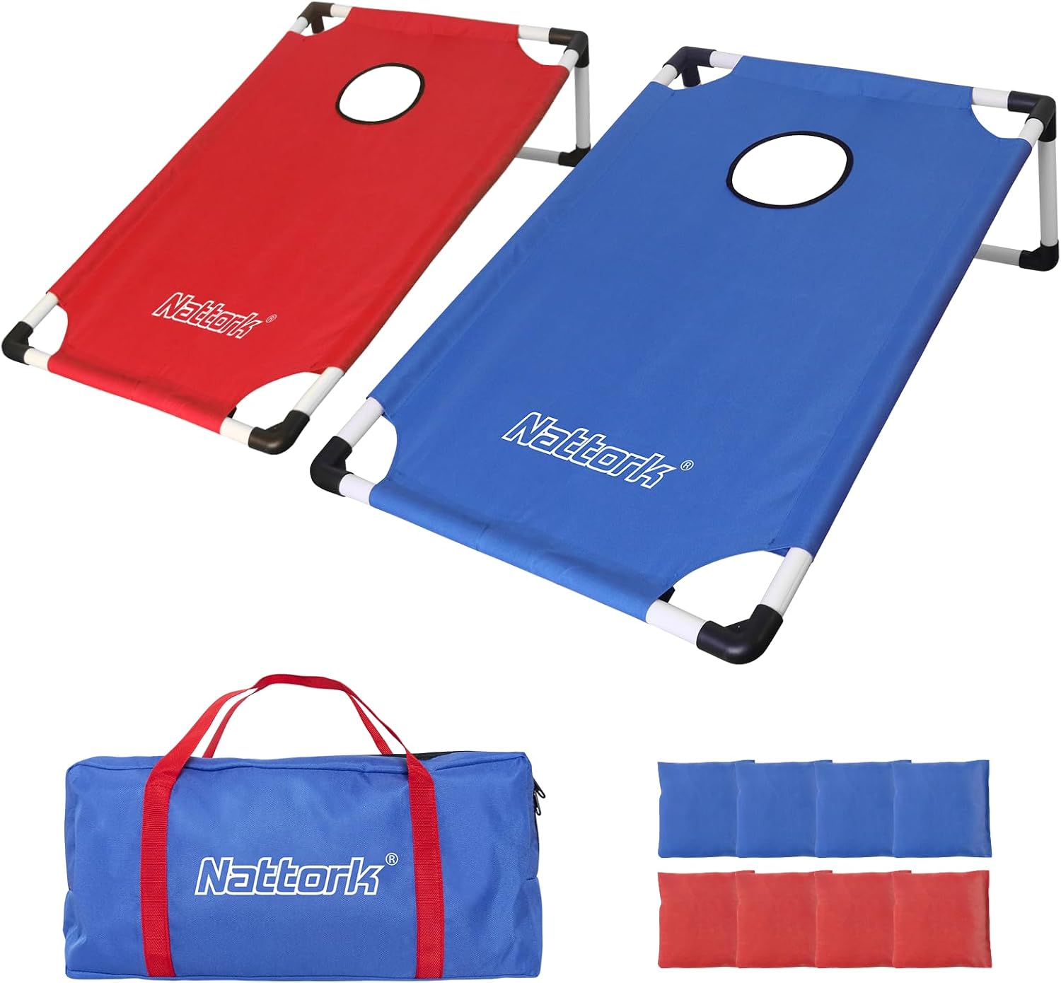 Detalle de Portable PVC-Framed Cornhole Set: 2 Boards, 8 Bags, and Carrying Case