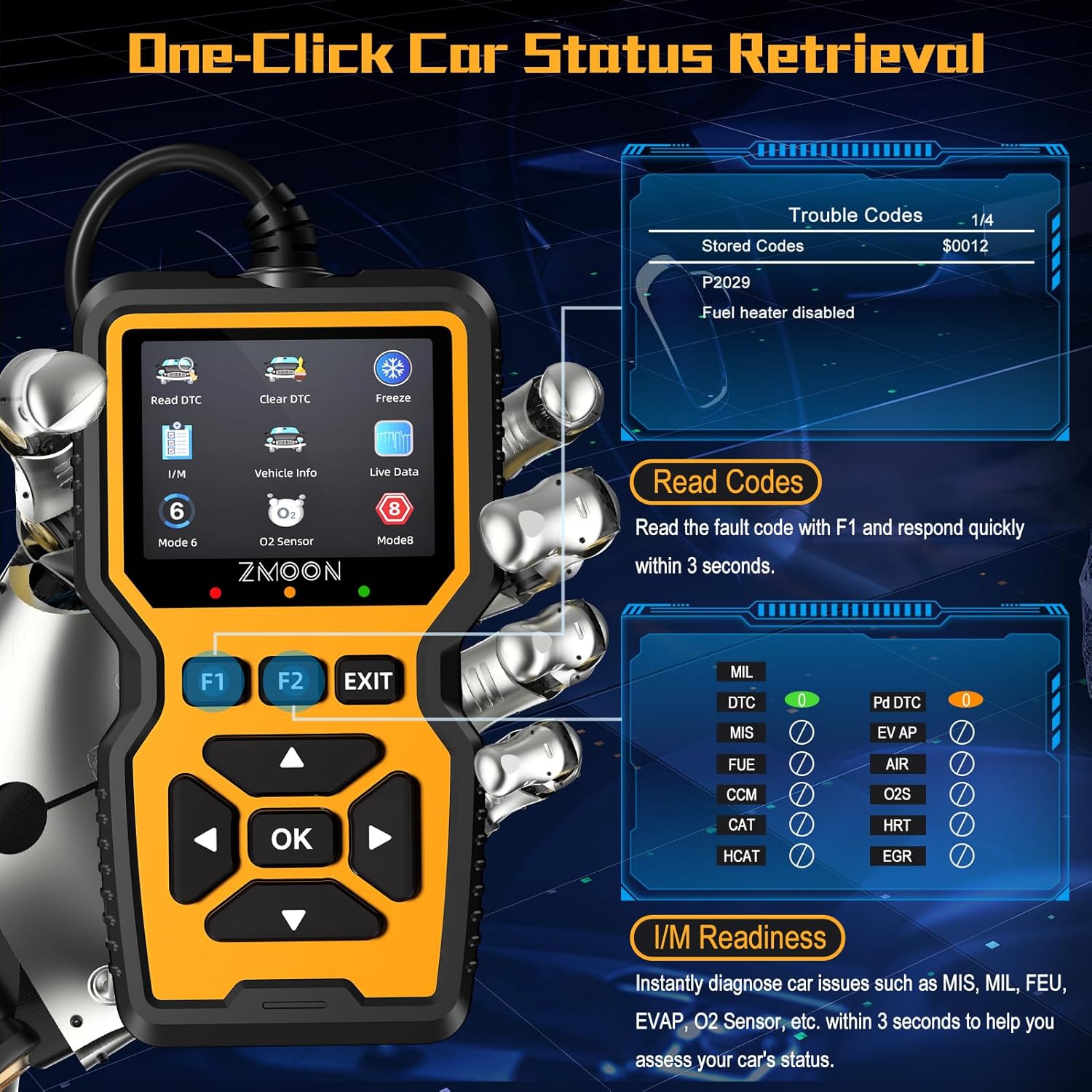 Detalle de ZMOON ZM201 Professional OBD2 Scanner (Enhanced Check Engine Code Reader + Clear/Reset) for Vehicles After 1996
