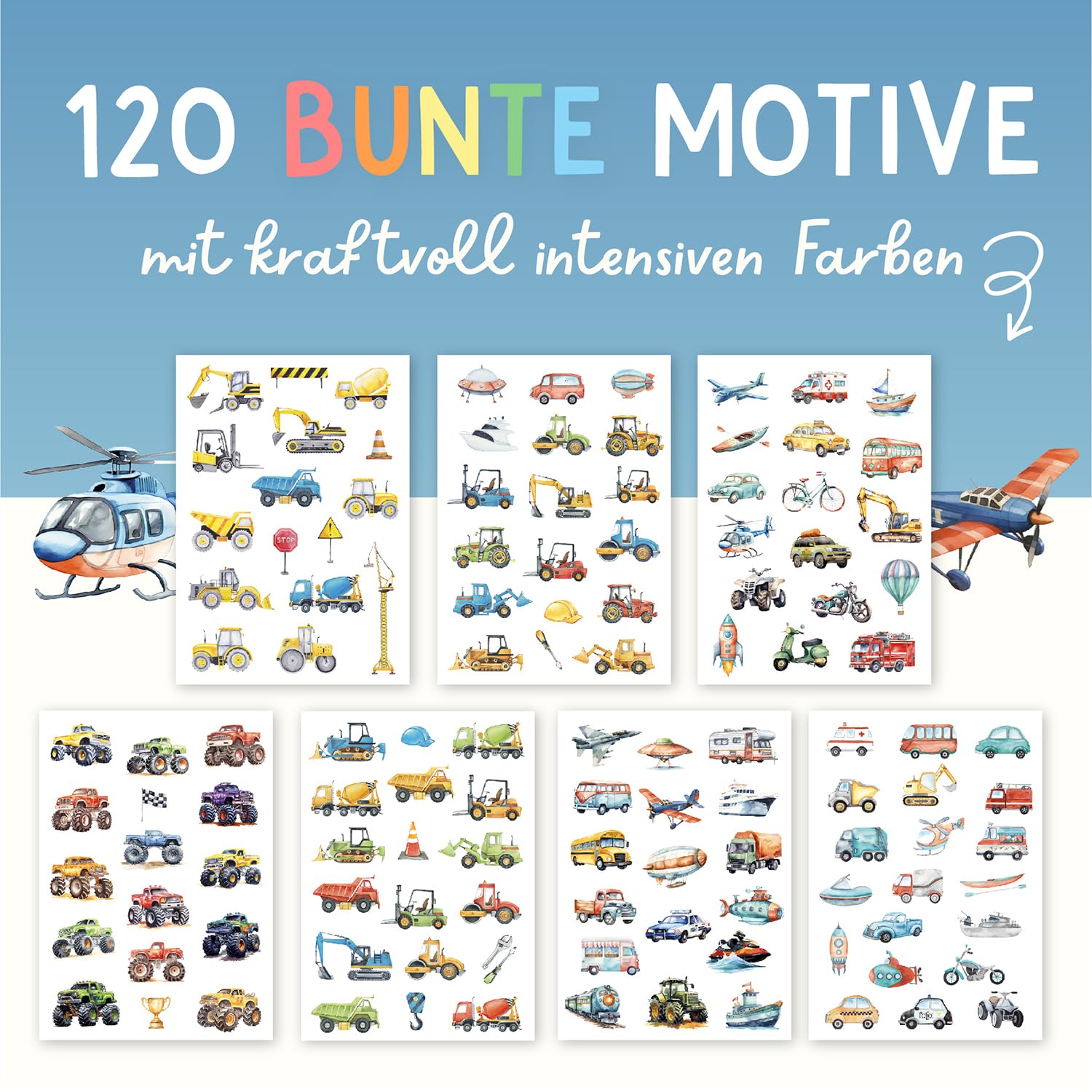 Detalle 2 de Famifidus 120 hautfreundliche Kinder Tattoos – Fahrzeug & Baumaschinen Motive, vegan und dermatologisch getestet
