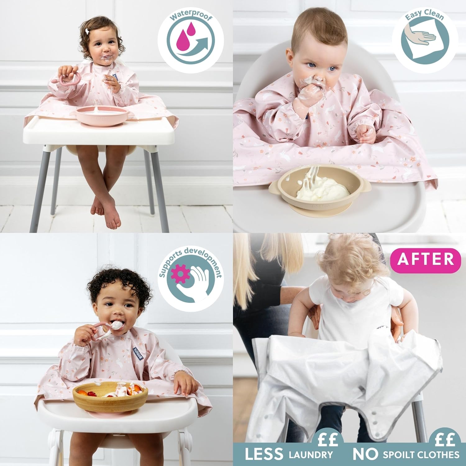 Detalle de BIBaDO Long Sleeve Baby Bibs — Full-coverage Weaning Bib for 6–36 Months