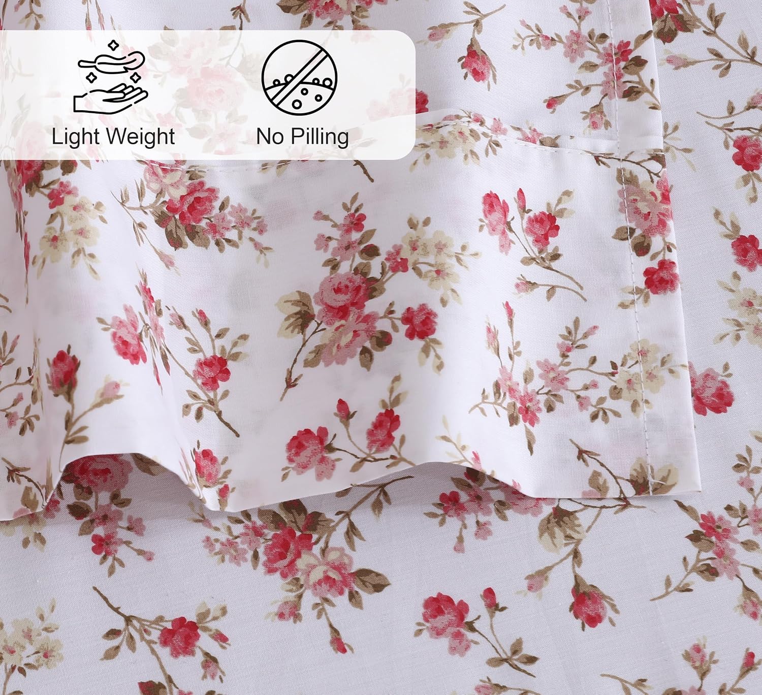 Detalle 2 de RUVANTI 100% Cotton Queen Percale Sheet Set (4-Piece) – 16-Inch Deep Pocket, Cooling Floral Bouquet