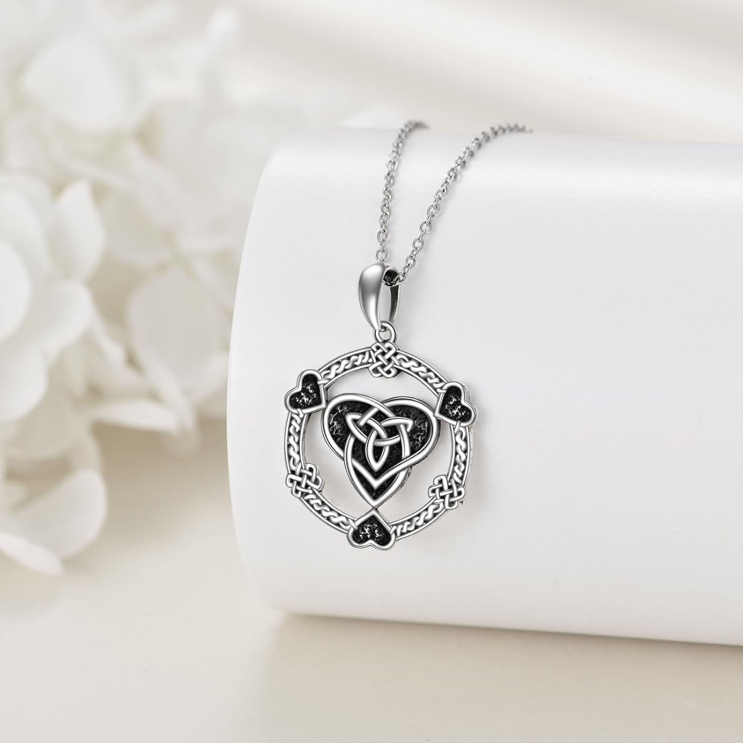 Thumbnail 3 de YAFEINI Keltischer Knoten Halskette 925 Sterling Silber mit Herz-Anhänger & blauem Opal
