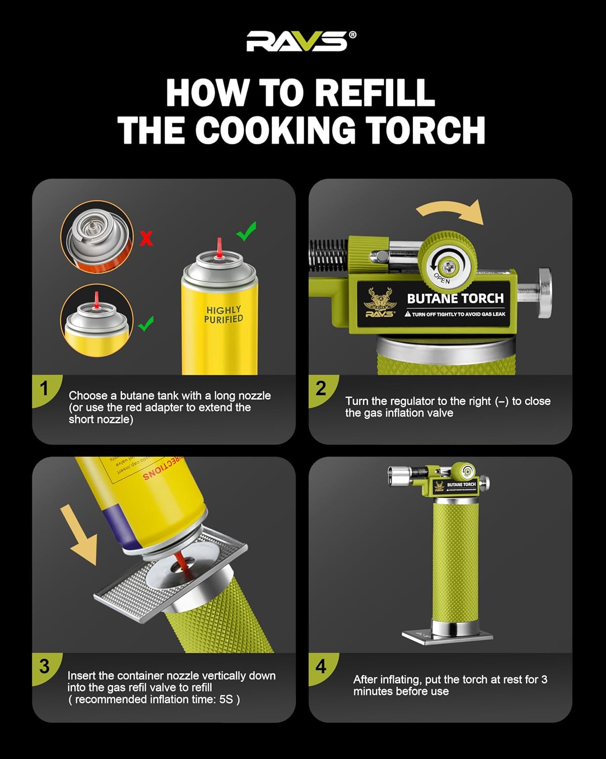 Thumbnail 6 de RAVS Dual Flame Butane Torch Lighter: Refillable Kitchen Torch with Adjustable Flame