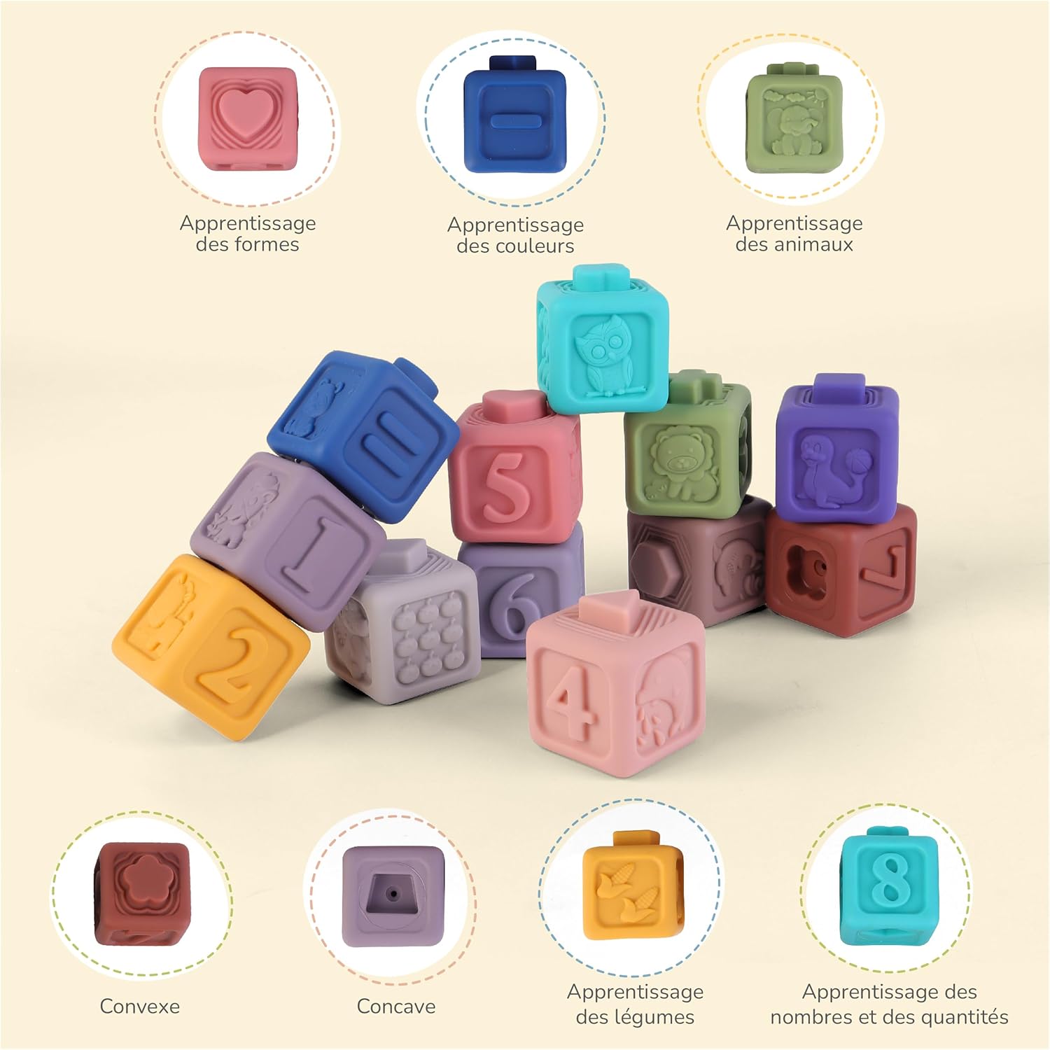 Thumbnail 2 de Jeux Montessori pour Bébé et Enfants 6 Mois et Plus – 12 Cubes d'activité en Silicone, Sans BPA