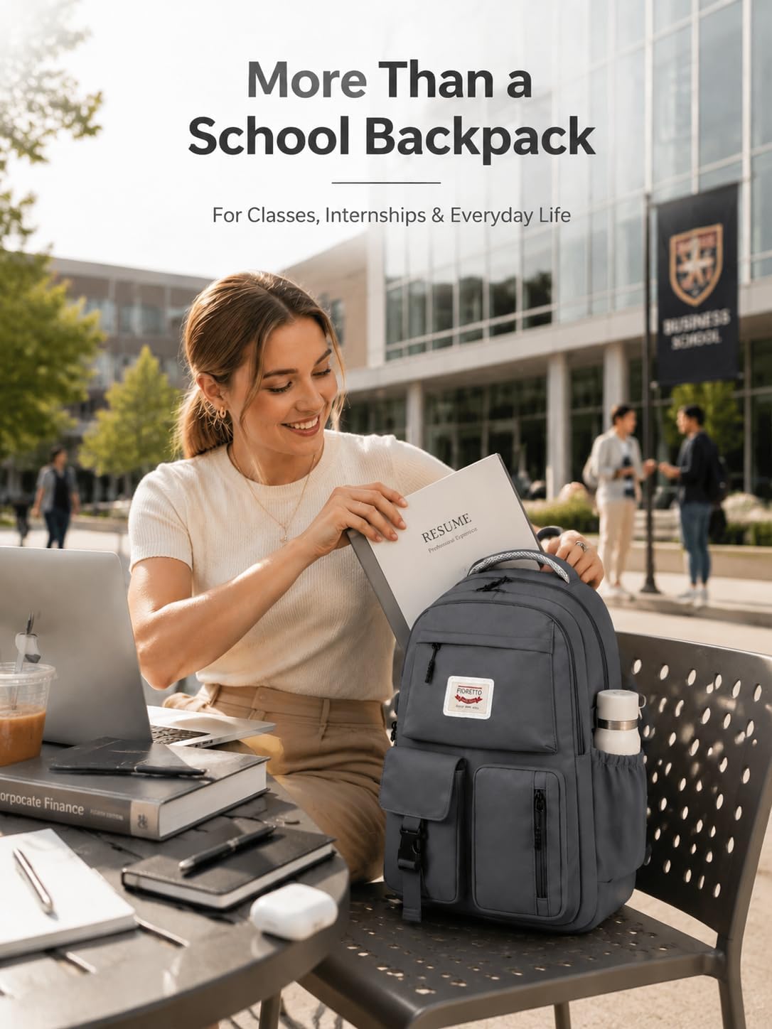 Detalle de FIORETTO Lightweight School Backpack Womens – 25L with 15.6in Laptop Compartment