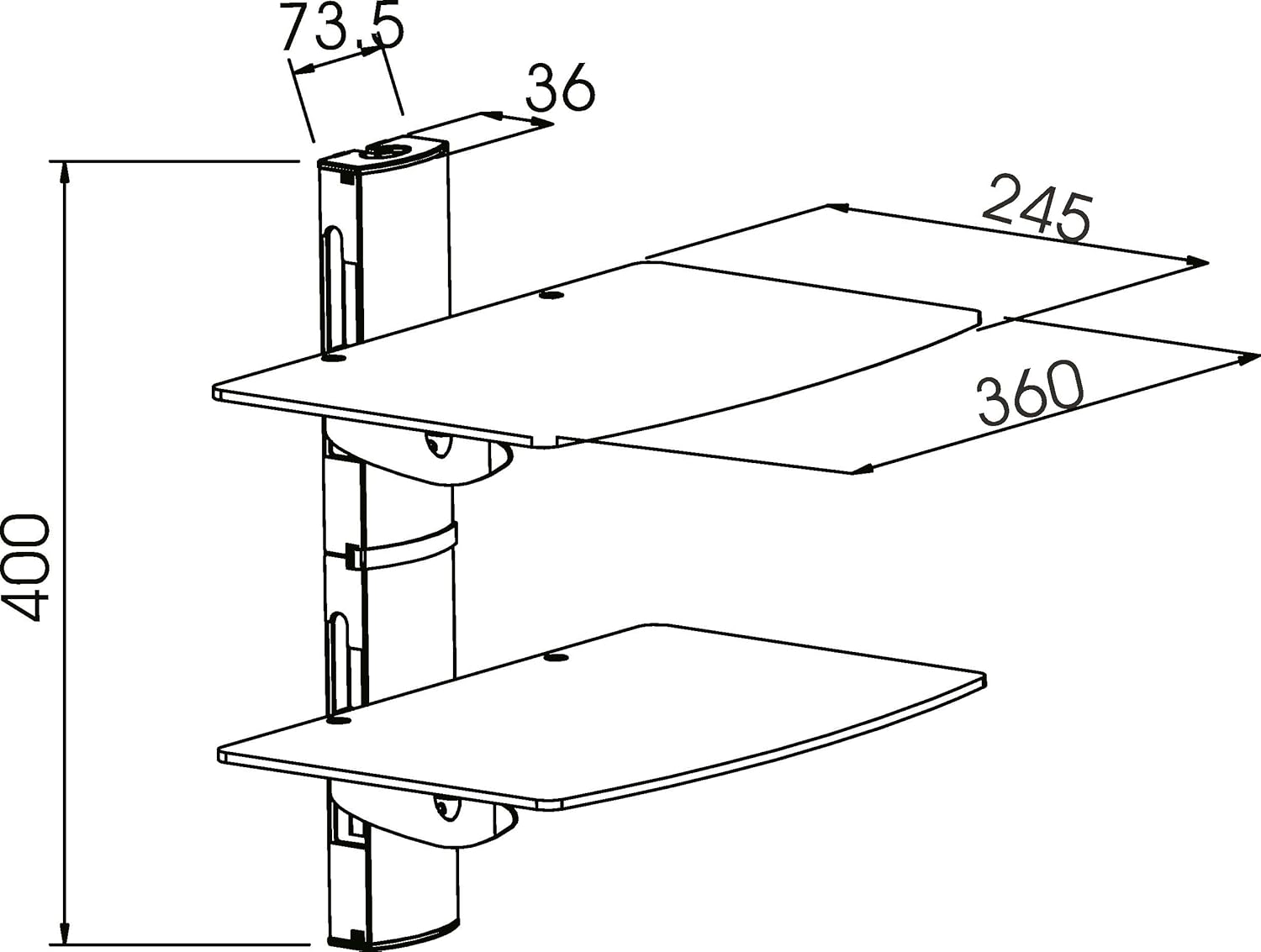 Thumbnail 5 de TTAP 2x Floating Black Glass Shelves Mount Bracket