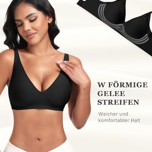 Detalle de Jiuday Tiefer V Push Up BH Damen ohne Bügel – Glatter, bequemer Bralette in XL (Schwarz)