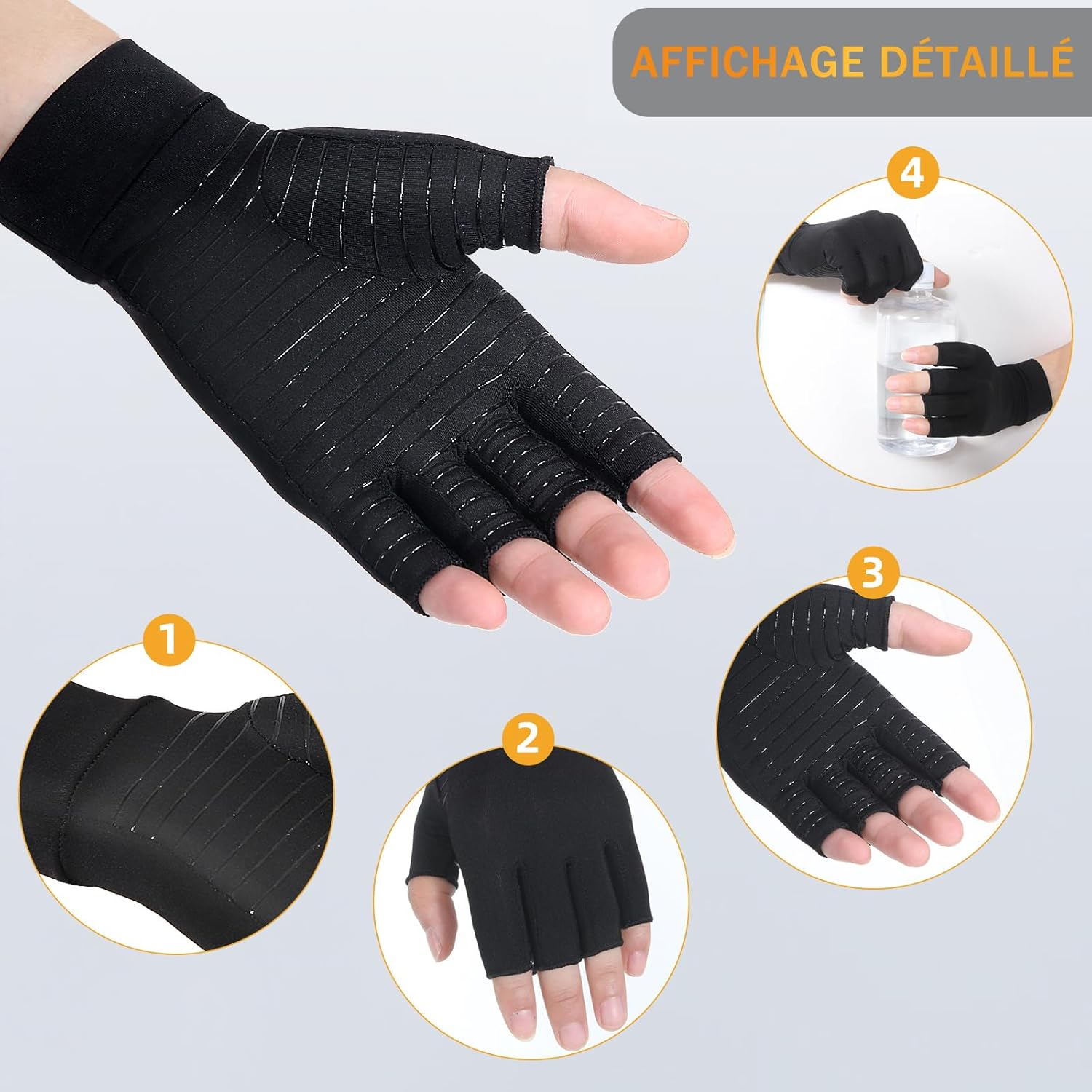Thumbnail 4 de Donfri – 2 paires de gants de compression pour arthrite en cuivre, taille L