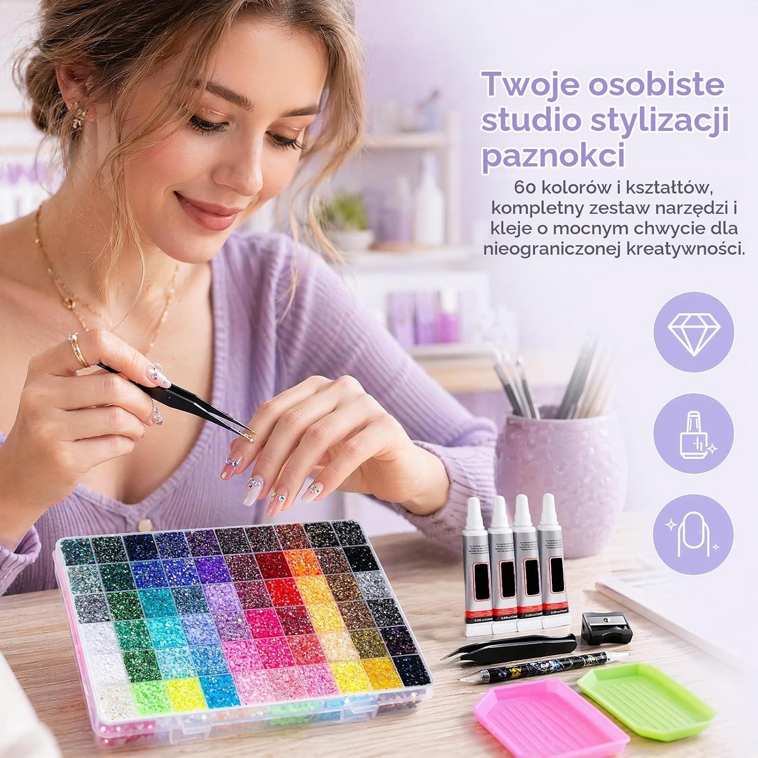Detalle de ZORVENIX kryształki do zdobienia 3 mm, 48 000 sztuk w 60 kolorach