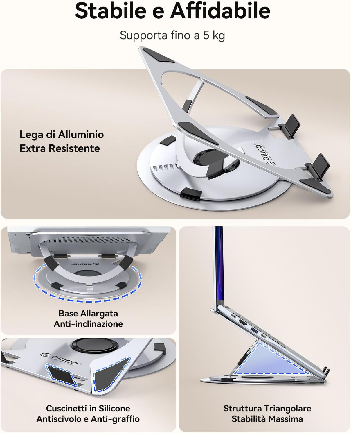 Detalle de ORICO Supporto PC Portatile NS1 regolabile e ventilato con base girevole 360° (10–17")