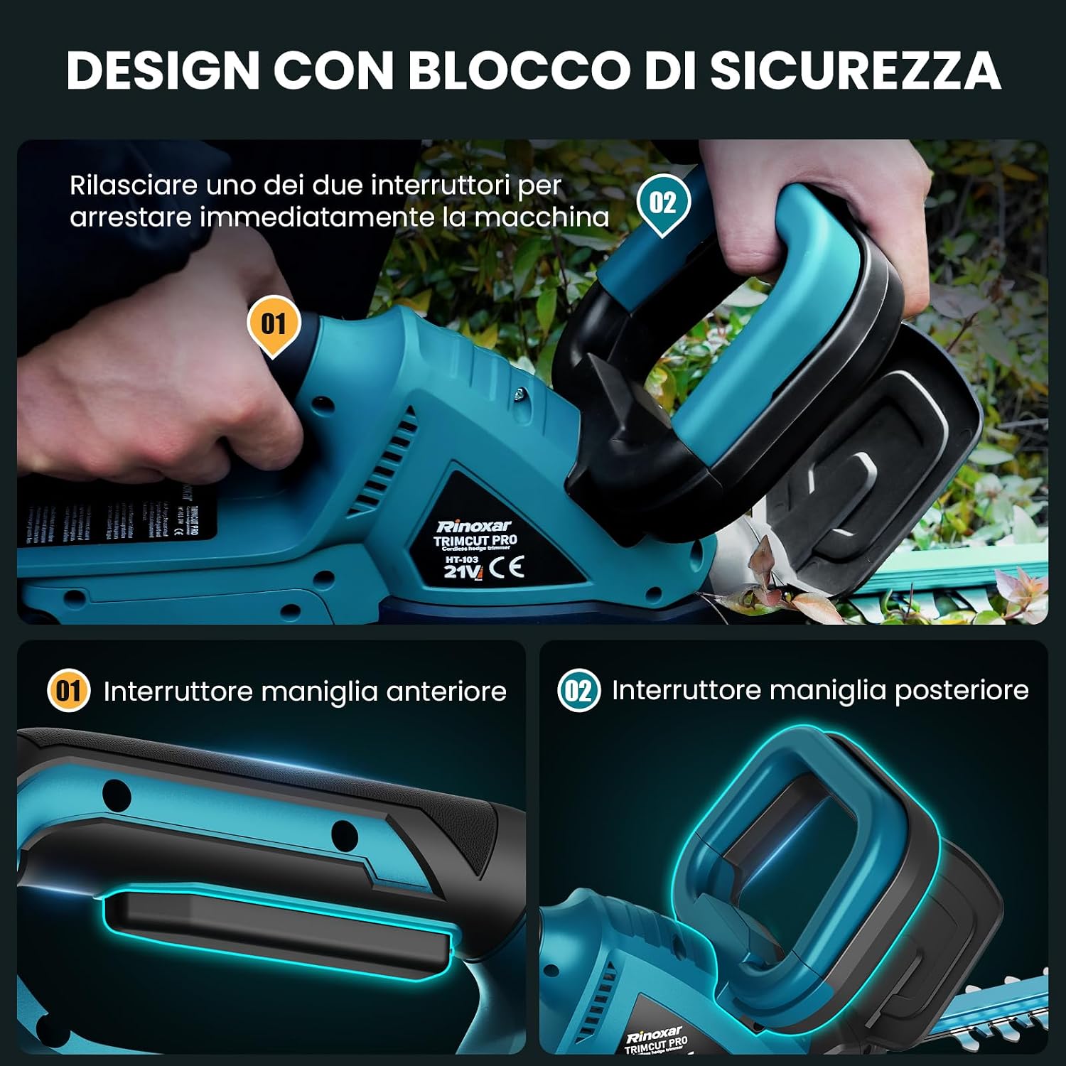 Thumbnail 6 de Tagliasiepi a batteria con 2x 4000mAh – potenza brushless 600W, lama 52 cm, kit completo