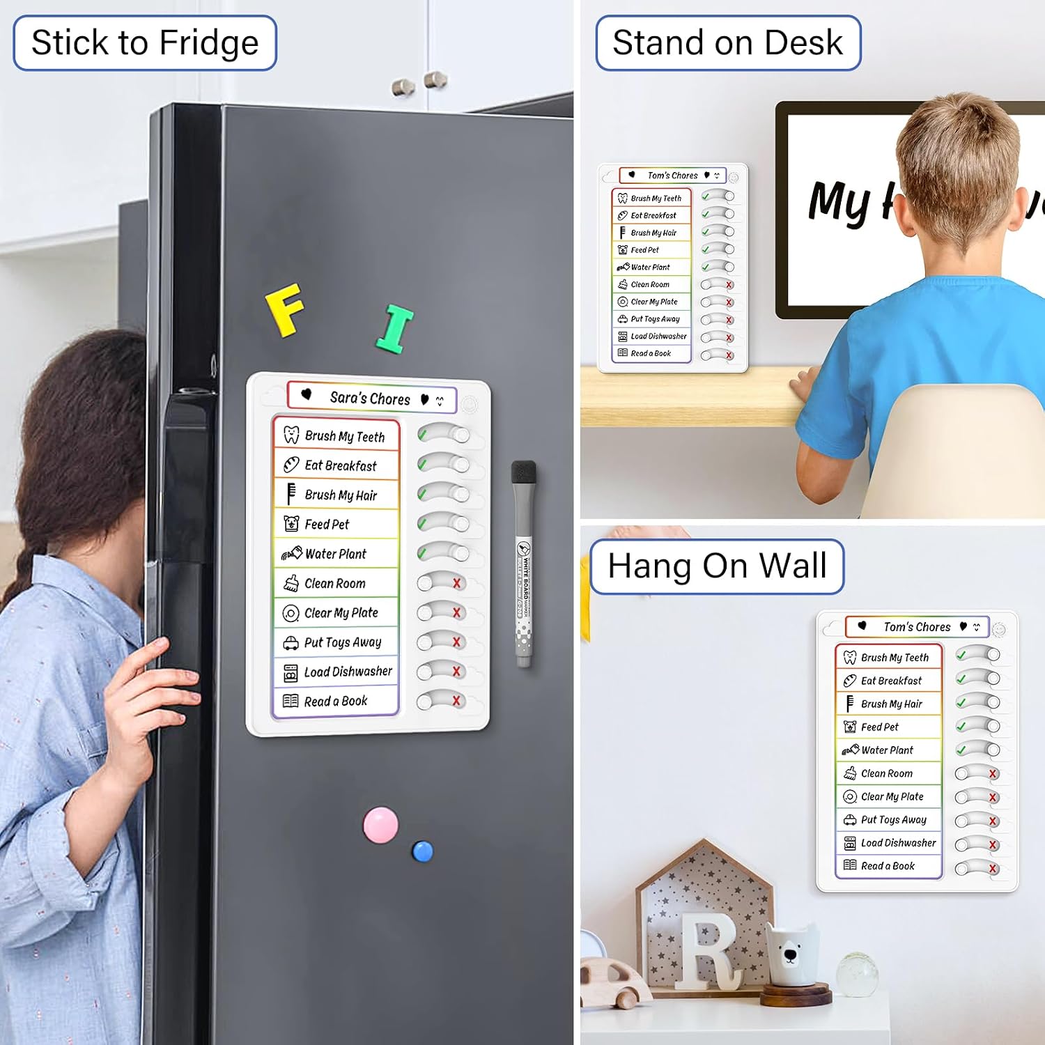 Thumbnail 4 de KAQUBE FC023A Dry Erase Chore Chart, 2-Pack with 10 Sliders