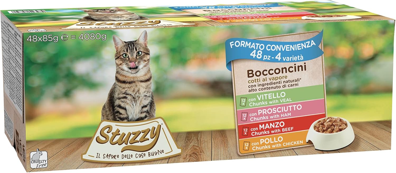 Detalle de Stuzzy Cibo Umido per Gatti Adulti in Vari Gusti – Bocconcini in Salsa, Totale 4,08 Kg (48 Buste da 85 g)