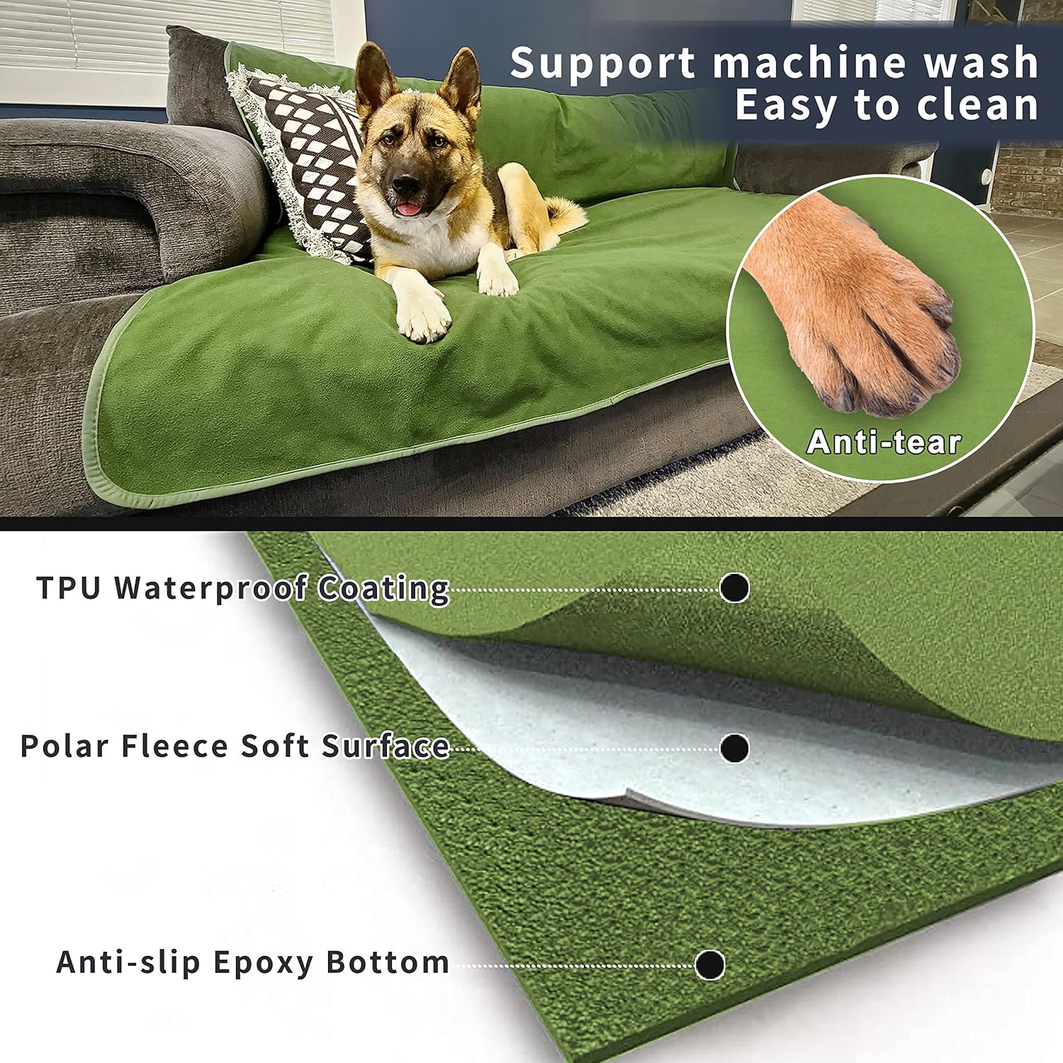 Thumbnail 3 de 2 Packs Washable Dog Puppy Pads 100x70cm Grey Green