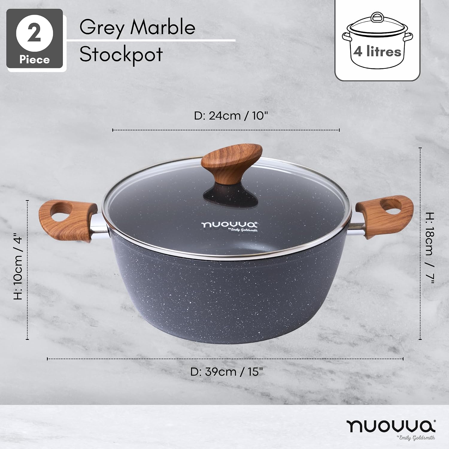 Detalle de Nuovva 24cm Marble Stock Pot 4.2 quart 🍲