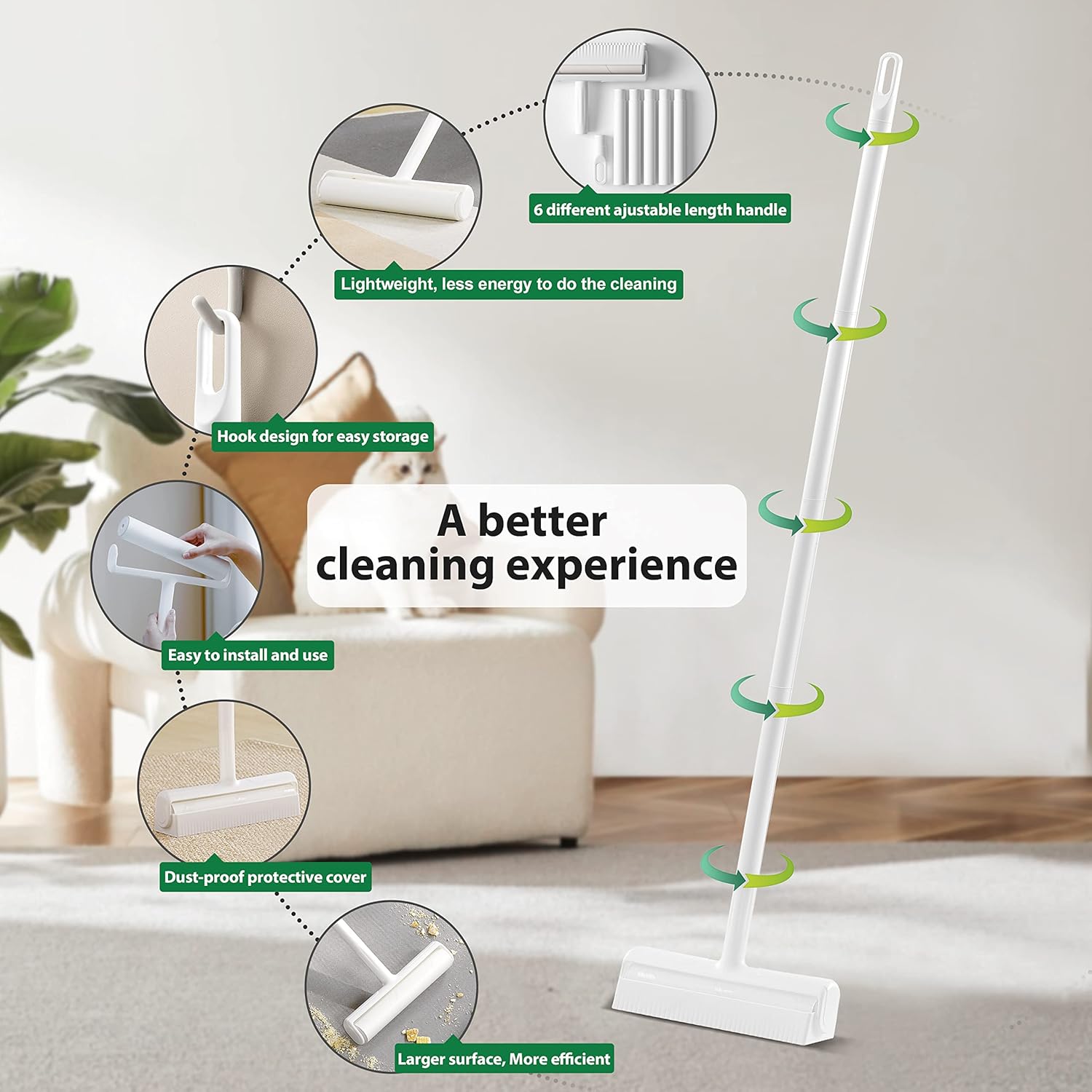 Thumbnail 4 de Foyer Nuage 9.5" Large Lint Roller for Pet Hair with Extendable Handle, Dust-Proof Cover & 5 Refills (300 Sheets)