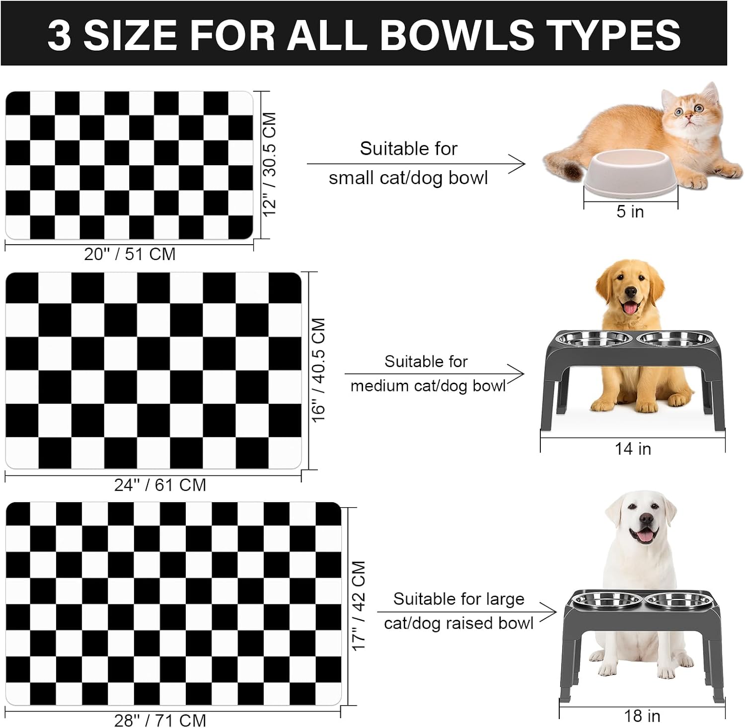 Detalle 2 de BLESWIN Dog Food Mat (51 x 30.5cm) – Checkered non-slip placemat for messy drinkers