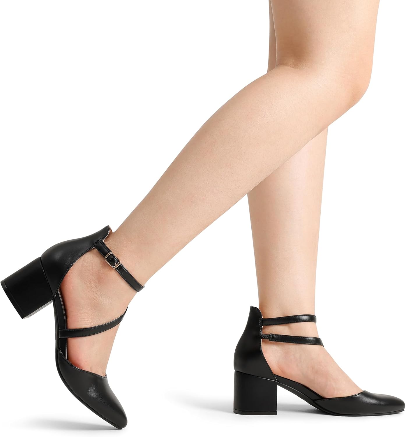 Thumbnail 6 de DREAM PAIRS Closed Toe Low Chunky Heel Ankle Strap Pumps