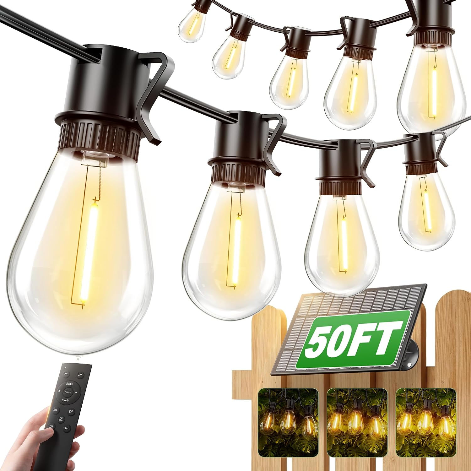 Detalle de Torkase YGM-S14-15S Solar String Lights, 50 ft, 16 Shatterproof LED Bulbs