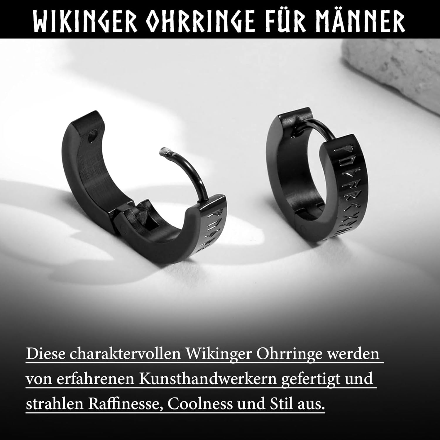 Thumbnail 2 de FLHEART Nordischer Wikinger Hoop Ohrring Herren - Amulett Schutz Schmuck Geschenke Edelstahl Herren Ohrstecker mit Nordic Elder Futhark Runen,Schwarz/Silber,1 Paar
FLHEART Nordischer Wikinger Hoop Ohrring H…