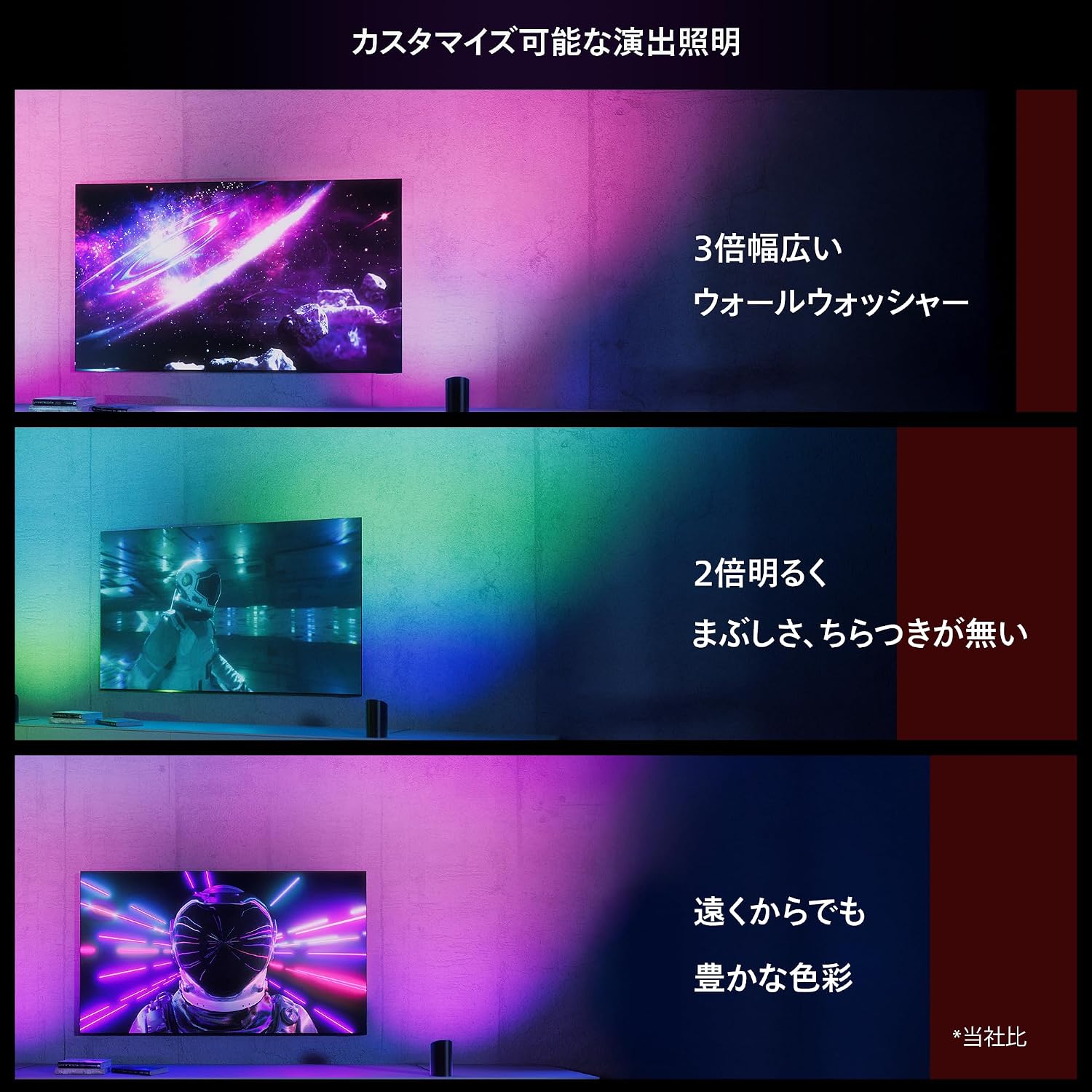 Detalle de フィリップスヒュー 929003838501 ウォールウォッシャー ブラック、カラーグラデーション対応の置き型間接照明