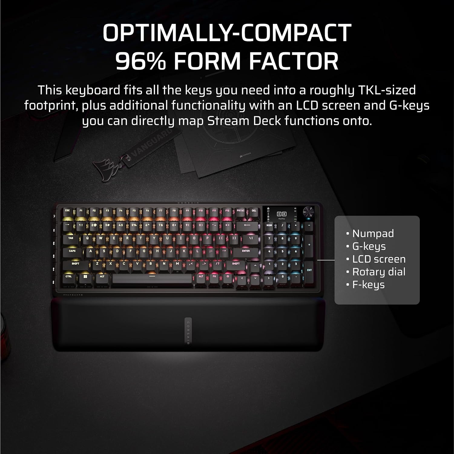 Detalle de Corsair VANGUARD 96 Wireless Mechanical RGB Gaming Keyboard – 96% UK Layout with Hot-Swappable MLX Switches