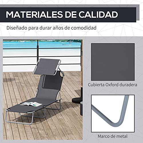 Thumbnail 6 de Outsunny Tumbona de jardín plegable con toldo desmontable y respaldo regulable