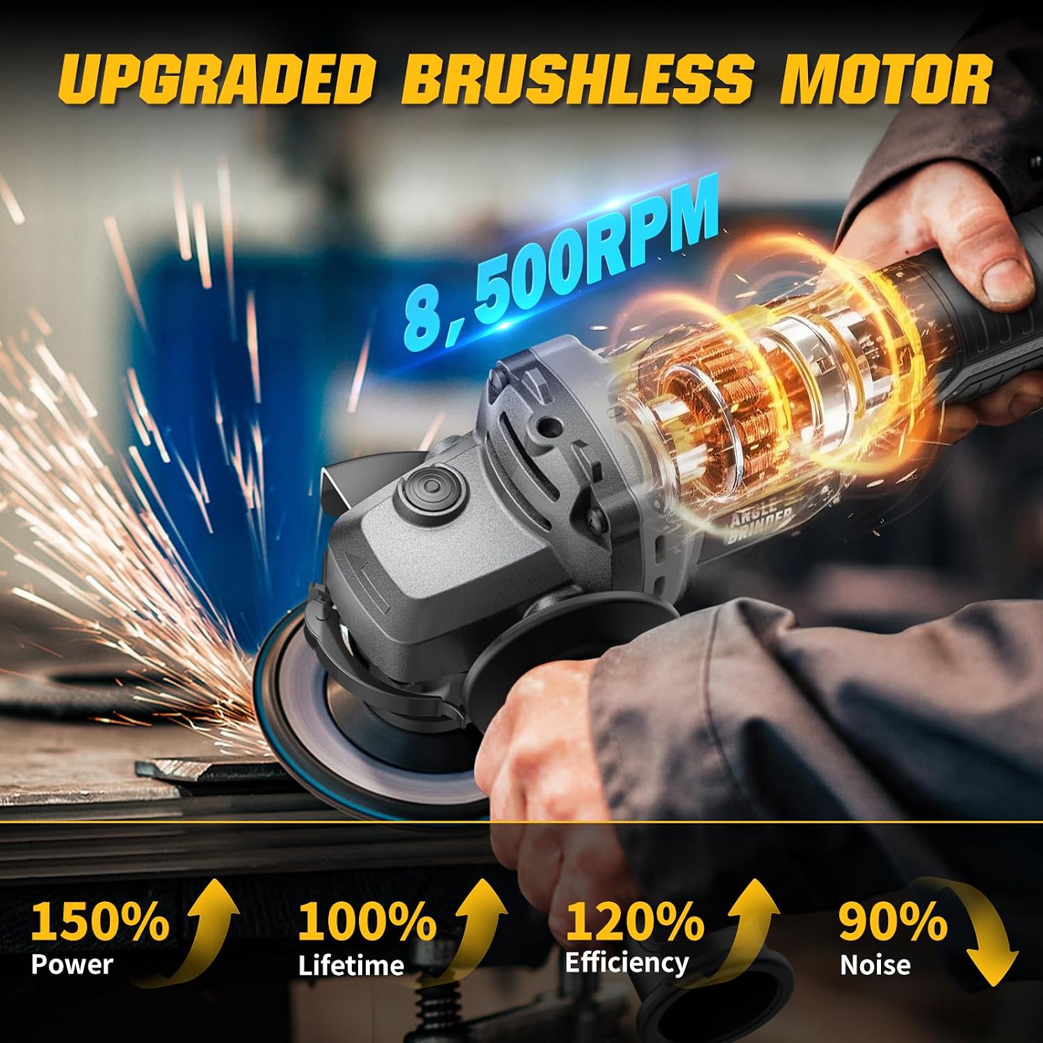 Thumbnail 1 de VERVEWAVE 30-US-WT8633-03 Cordless Angle Grinder, 4-1/2-Inch, Brushless, 6-Speed