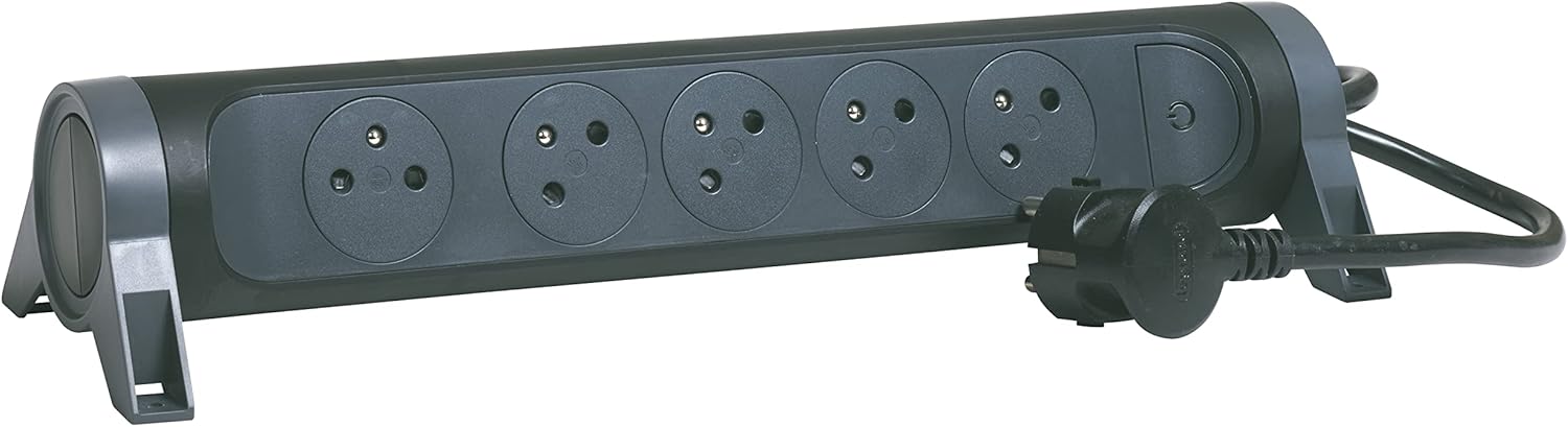 Thumbnail 6 de Legrand multiprise rotative avec interrupteur et voyant LED – 5 prises surface avec terre, câble 1,5 m, blanc et gris foncé