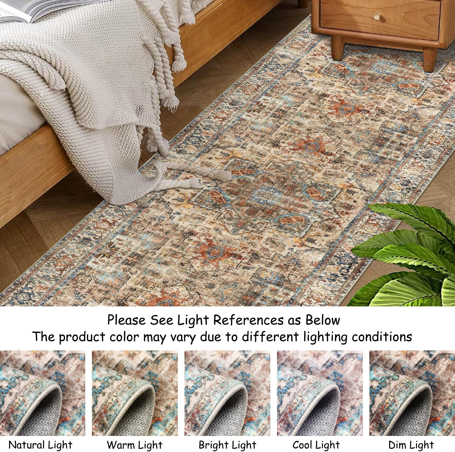 Detalle de Cekene Teppich Läufer Flur 80x200cm – rutschfest, Boho Stil, pflegeleicht