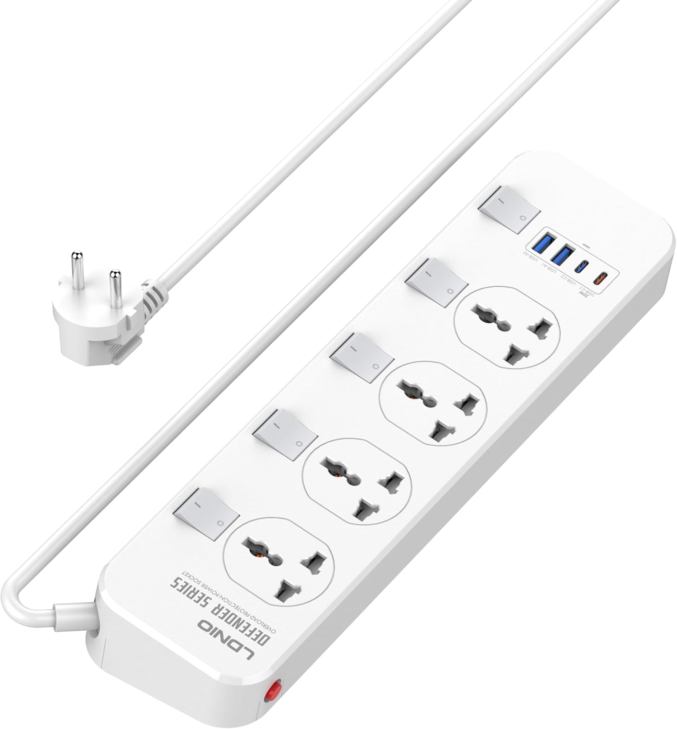Detalle de LELYFIT Multi Power Bar stekkerdoos met 4 universele stopcontacten en USB-C PD