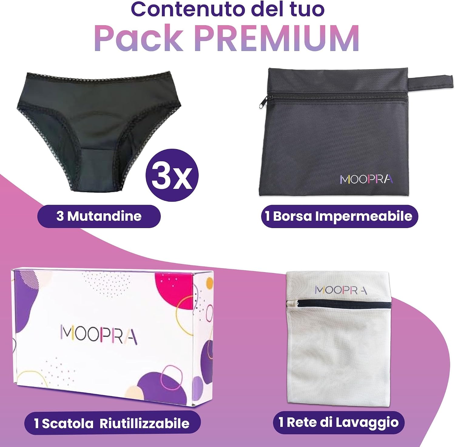 Thumbnail 3 de MOOPRA Set 3 mutande mestruali assorbenti 4 strati