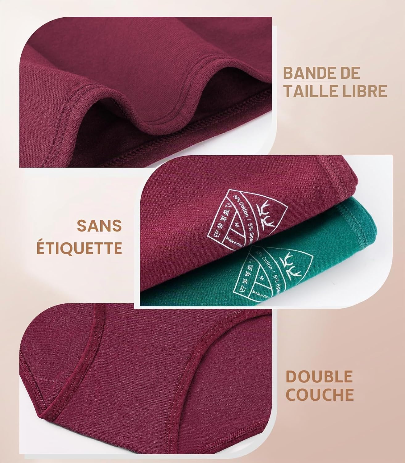 Detalle de PULIOU Culotte Femme Coton – Lot de 5/6, Slip coton bas confortables (XS-XXL)