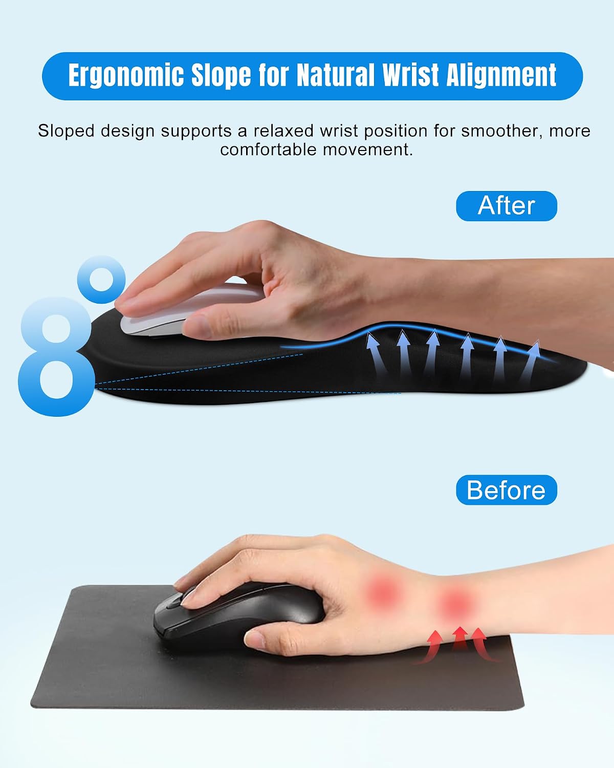 Detalle de Ergonomic Mouse Pad with Wrist Rest (11.14 x 7.6 inches) – Memory Foam, Sloped Design