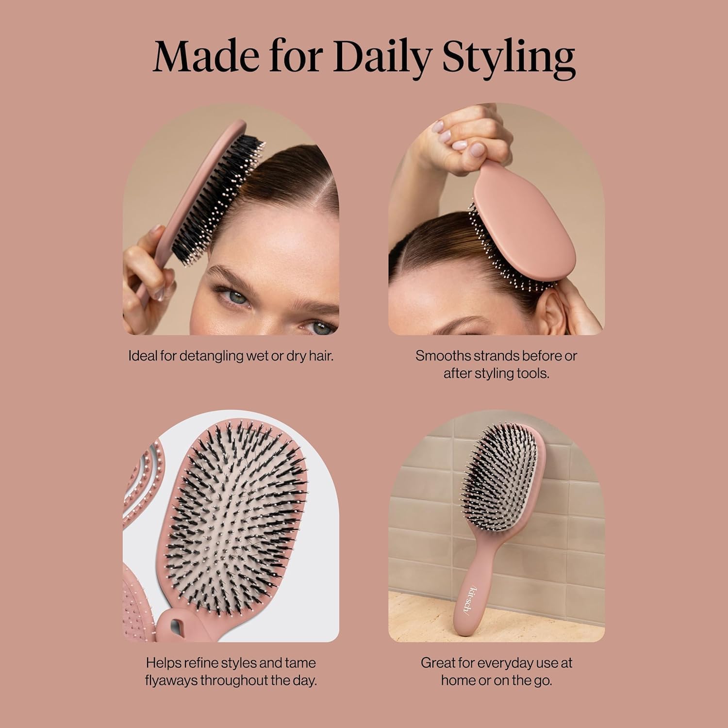 Detalle 2 de Kitsch Smooth & Polish Hair Brush, Terracotta, Dual Bristles, Cushioned Pad