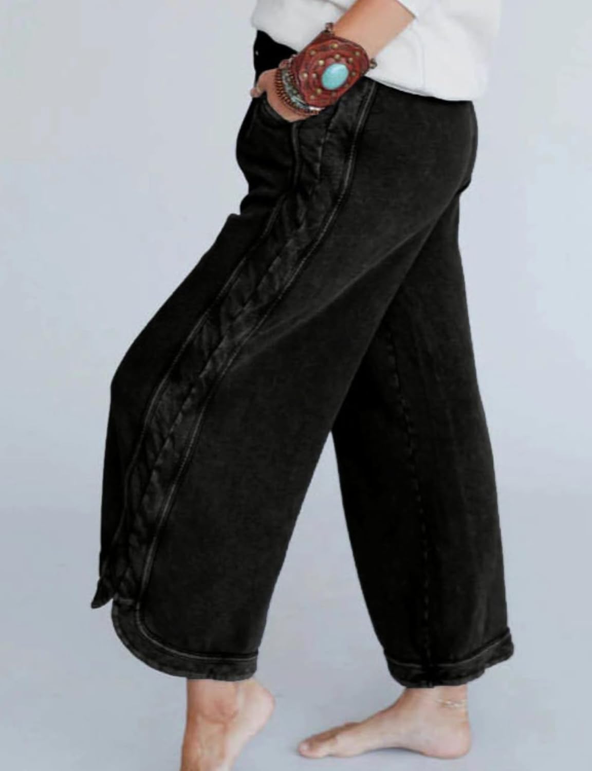 Thumbnail 3 de Malajisi Women's Casual Wide Leg Pants: High-Waist Drawstring Sweatpants with Pockets