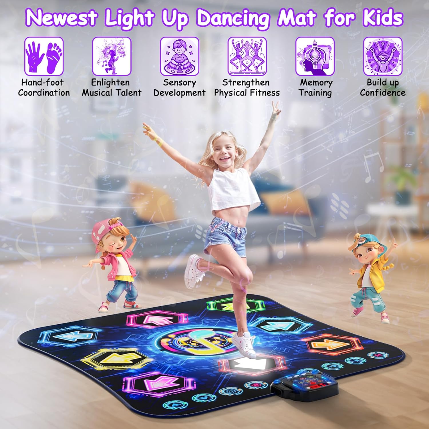 Detalle 2 de Maysida Light-Up Dance Mat for Kids – 8 LED Arrows, 3 Modes, 27 Challenges