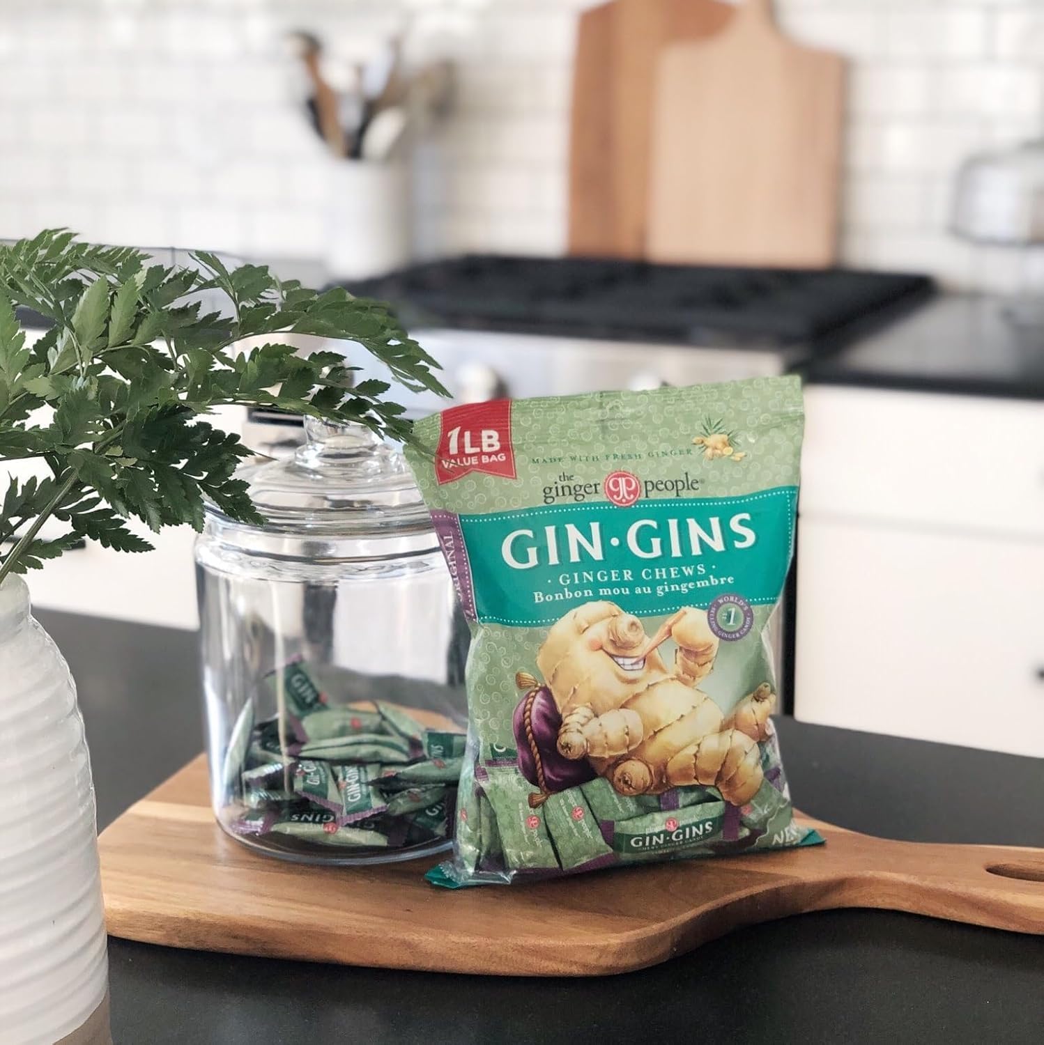 Detalle de GIN GINS Original Ginger Chews, 10% Fresh Ginger, 1 lb, 2-Pack