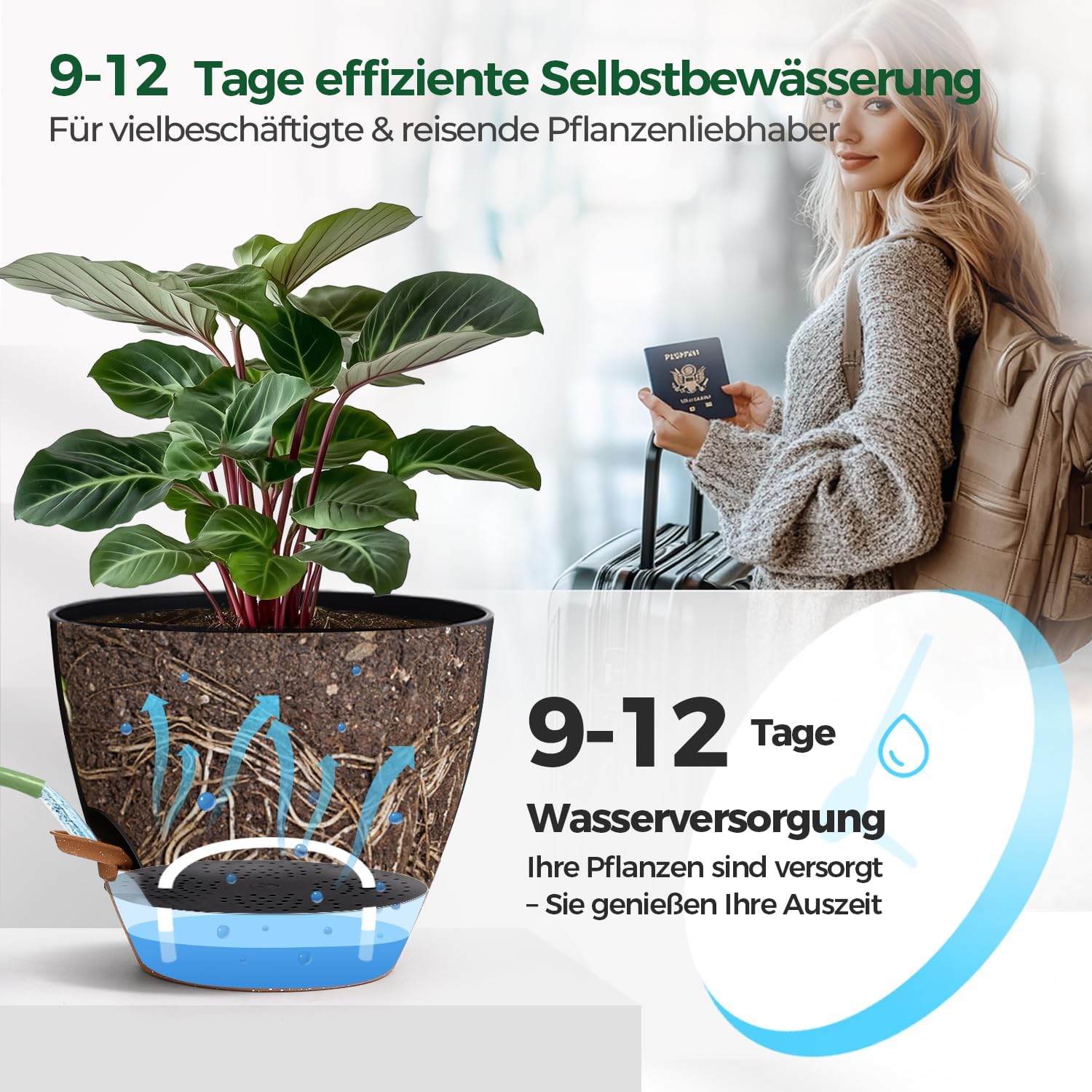 Detalle 1 de T4U T4U 2er Set selbstbewässernder Blumentopf 30 cm