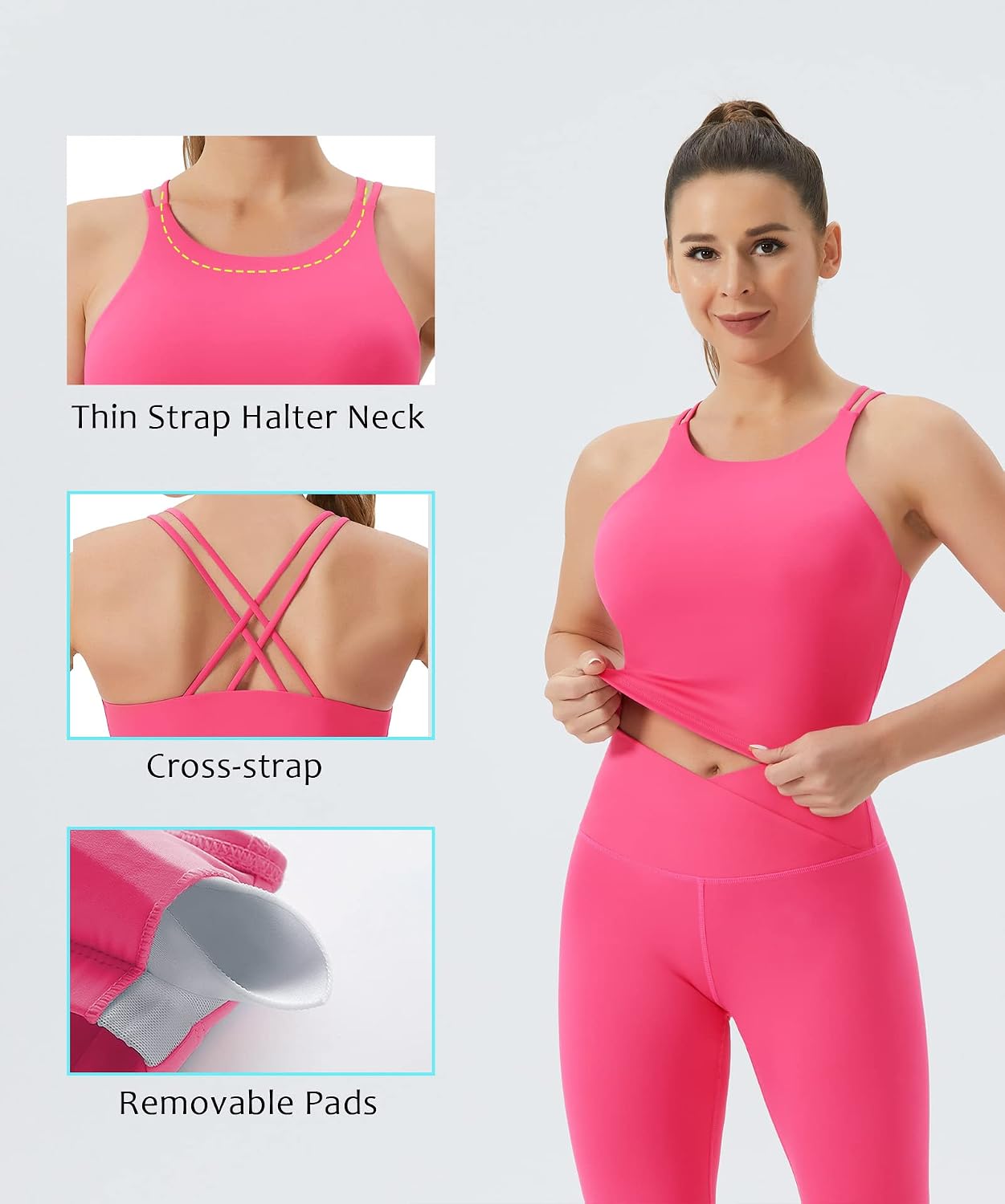 Detalle 1 de THE GYM PEOPLE Cross Back Sports Bra Crop Top with Removable Pads
