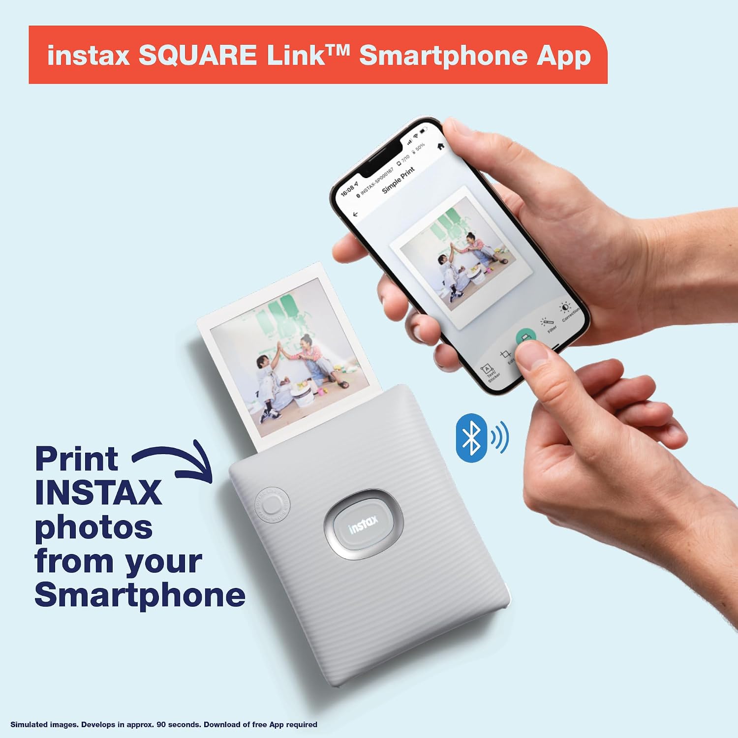 Detalle de Fujifilm Instax Square Link Smartphone Printer, Ash White, Bluetooth