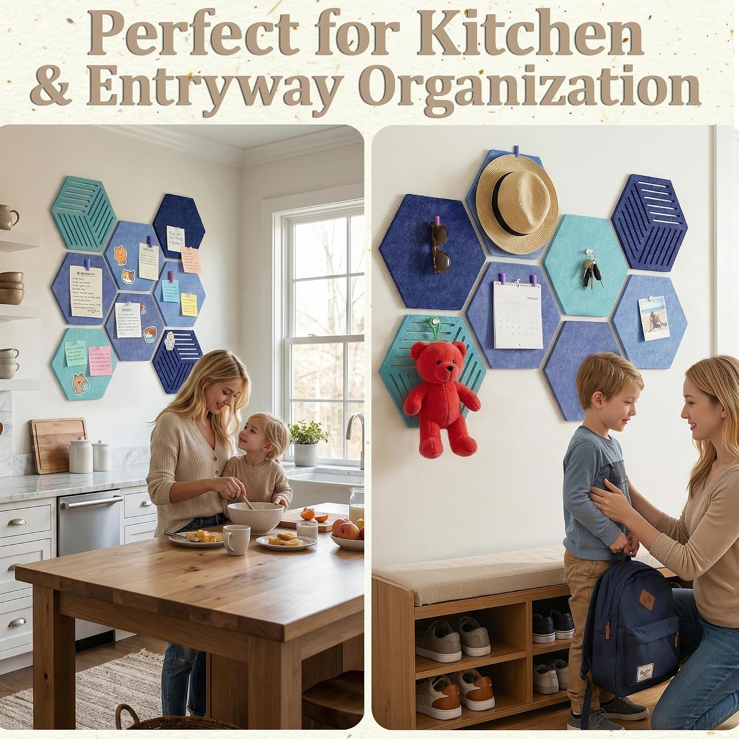 Detalle 1 de Uoisaiko UY-US-10059-Q8 Hexagonal Felt Bulletin Board Tiles, 8-Pack