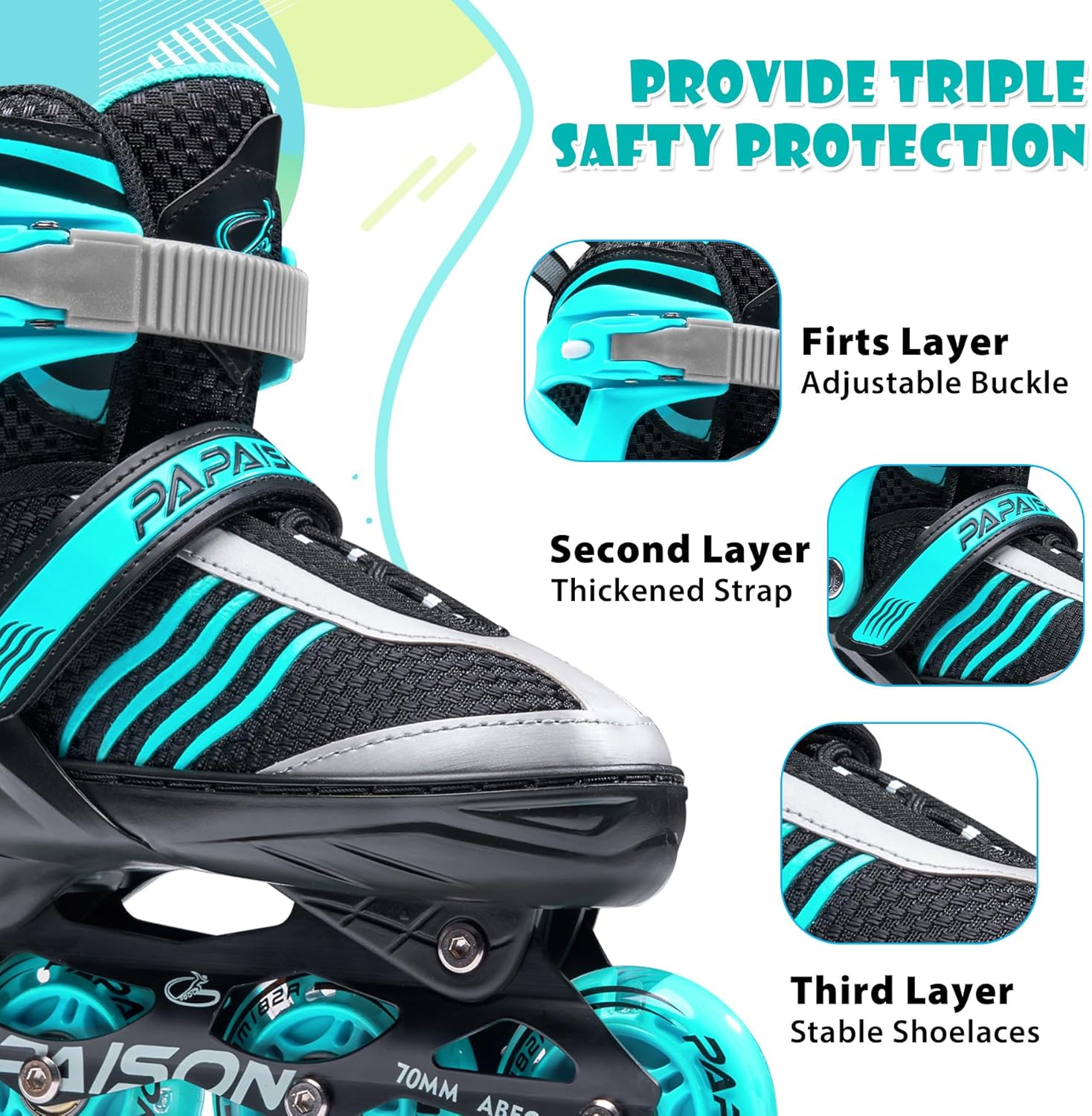 Thumbnail 2 de PAPAISON Adjustable Inline Skates for Boys (Ages 4–16) with Light-Up Wheels