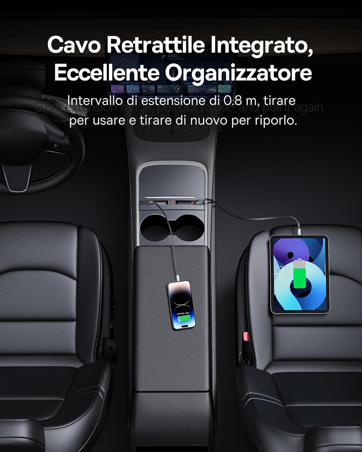Thumbnail 3 de Baseus Hub USB 45W per Tesla Model 3/Y (2021-2023) 4-in-1: ricarica rapida, hub removibile e cavi retrattili