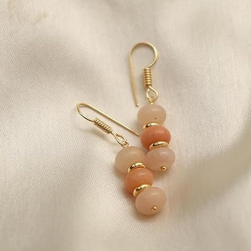 Thumbnail 5 de Gempires Natural Gemstone Rondelle Bead Earrings, Peach Moonstone by GEMPIRES NATURE’S TREASURE