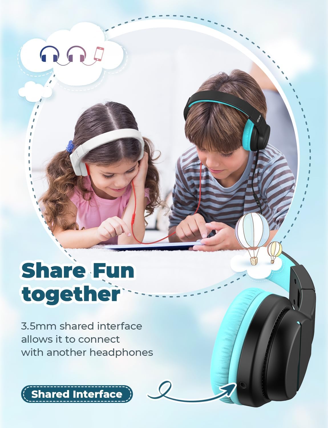 Thumbnail 2 de iClever HS19 Kids Over-Ear Headphones, 85 dBA Limit, Mic and 3.5mm Jack