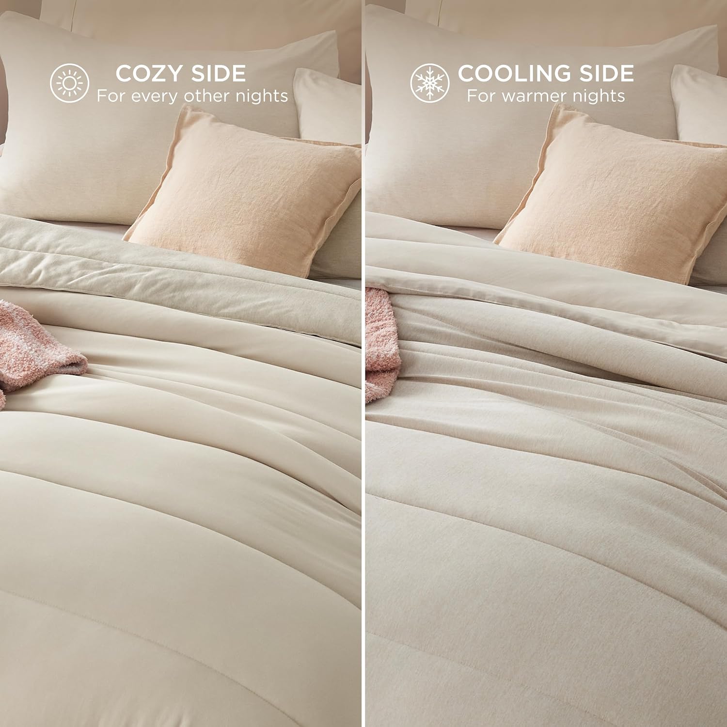 Detalle de Bedsure California King Comforter Set, Reversible Oatmeal Bedding with Corner Loops