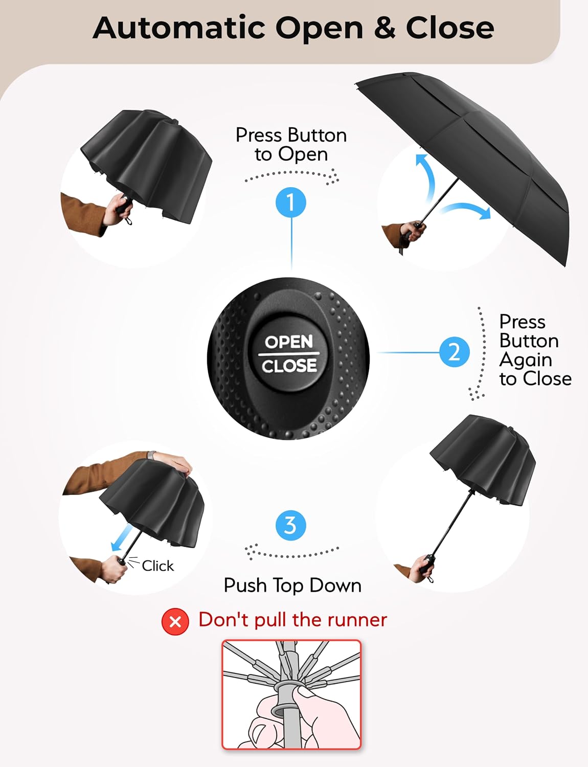 Thumbnail 5 de TUMELLA Strongest Windproof Travel Umbrella 42in ☔